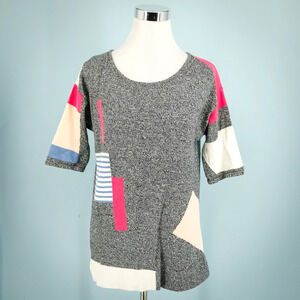 Lisa Todd Size Medium M 80s Vintage Print Short Sleeve Cotton Cashmere Sweater